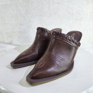 Western Cowgirl Boot Style Mules in Brown 3" Heels